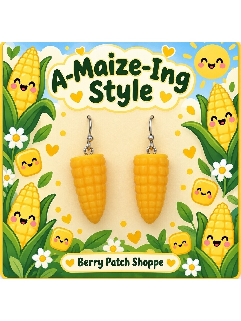 A-MAIZE-ING Style Corn on the Cob Farmer's Market Dangle Earrings